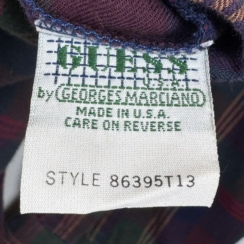 Vintage Guess Georges Marciano Shirt Mens XL Blue Green Plaid Button Up USA 90s‎